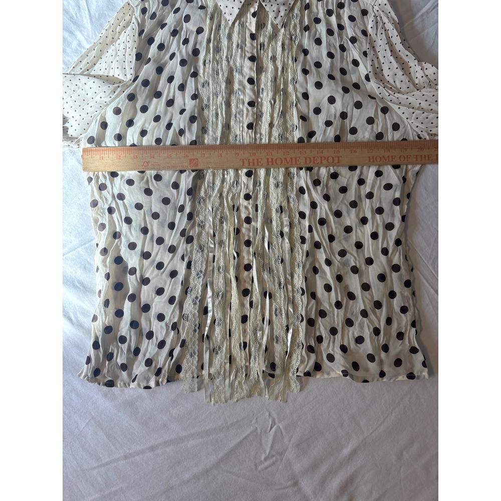 Jaipur Polka Dot Blouse Womens XL Cream Black  Lace Trim Button Down - Picture 5 of 11
